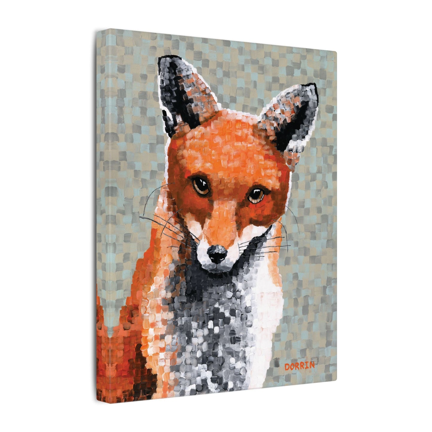 Canvas print of a red fox with a mosaic-like pattern on a textured background