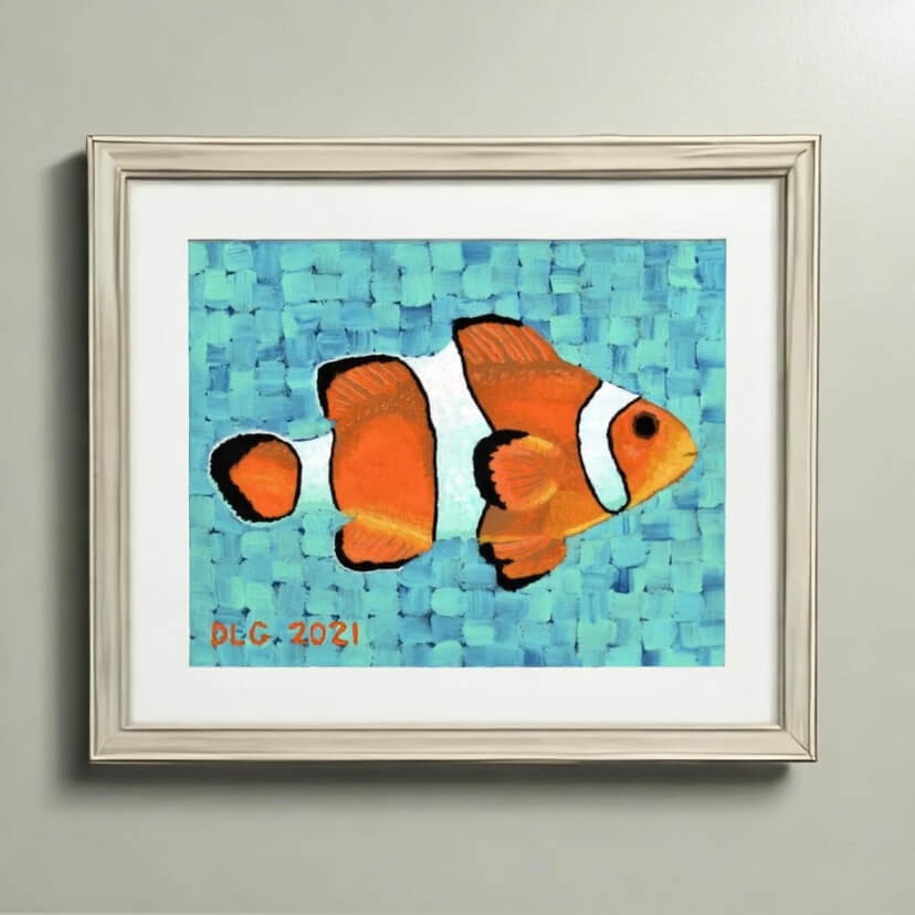 Clownfish - Art Print - Dorrin Gingerich Art - Closeup of Clownfish framed print – fine art print showcasing bright artwork and unique artwork for wall of art collections.