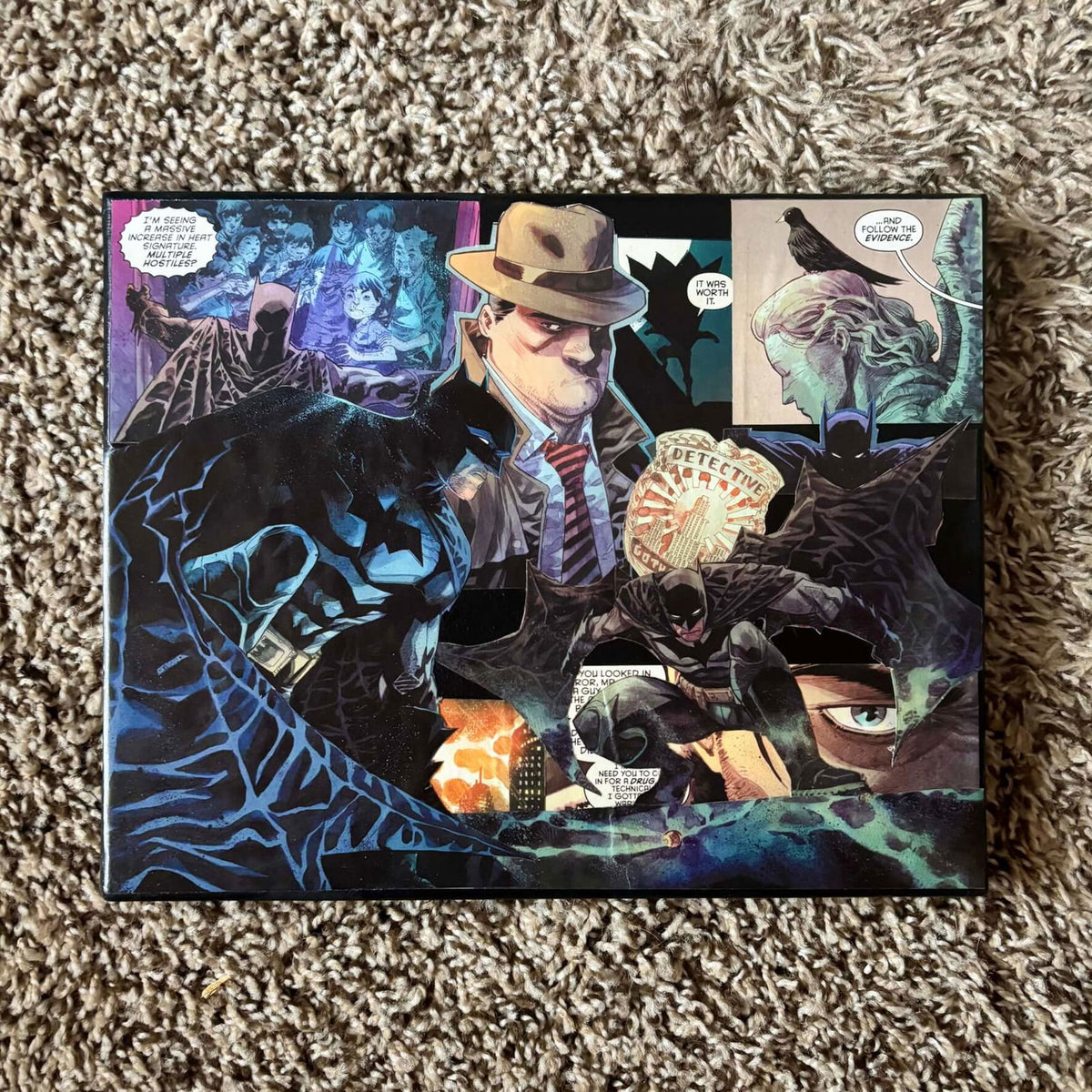 Detective in the Dark | Comic Collage | 8x10 | ORIGINAL - Detective in the Dark | Comic Collage | 8x10 | ORIGINAL - Dorrin Gingerich Art - Detective in the Dark | Comic Collage | 8x10 | ORIGINAL Dorrin Gingerich Art