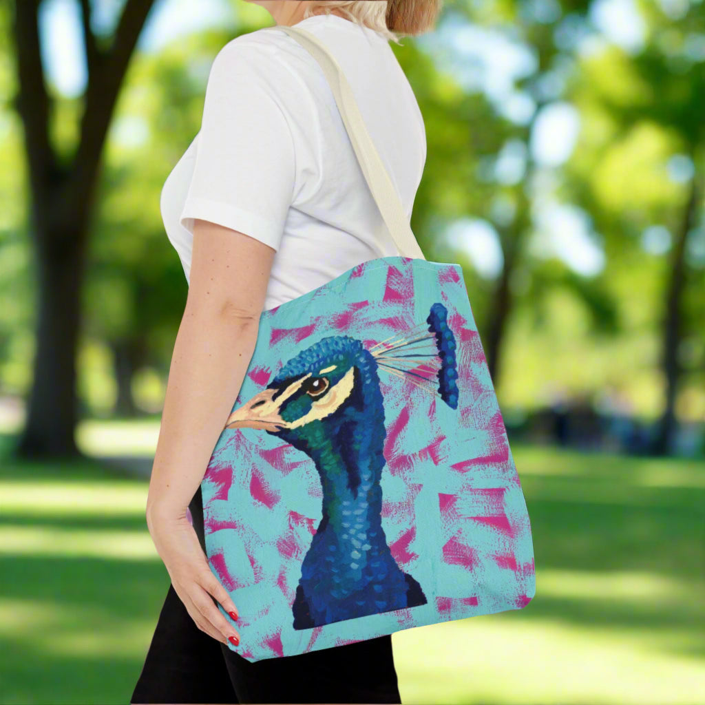 Peacock Tote Bag in the park