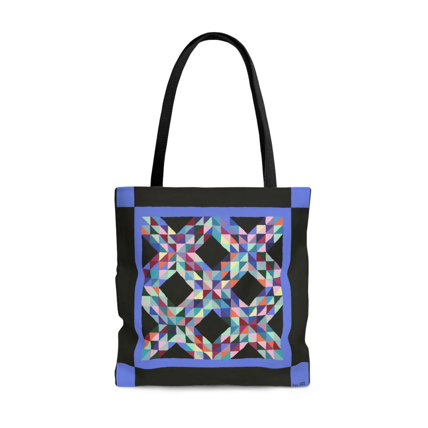 Quilt Tote Bag - Quilt Tote Bag - Dorrin Gingerich Art - Closeup of quilt tote bag featuring original artwork print, vibrant artwork inspired by Amish quilt painting art prints.
