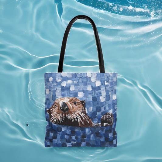 Sea Otter Tote Bag - Sea Otter Tote Bag - Dorrin Gingerich Art - A tote bag displaying a delightful sea otter swimming in serene water, highlighting the beauty of marine life.