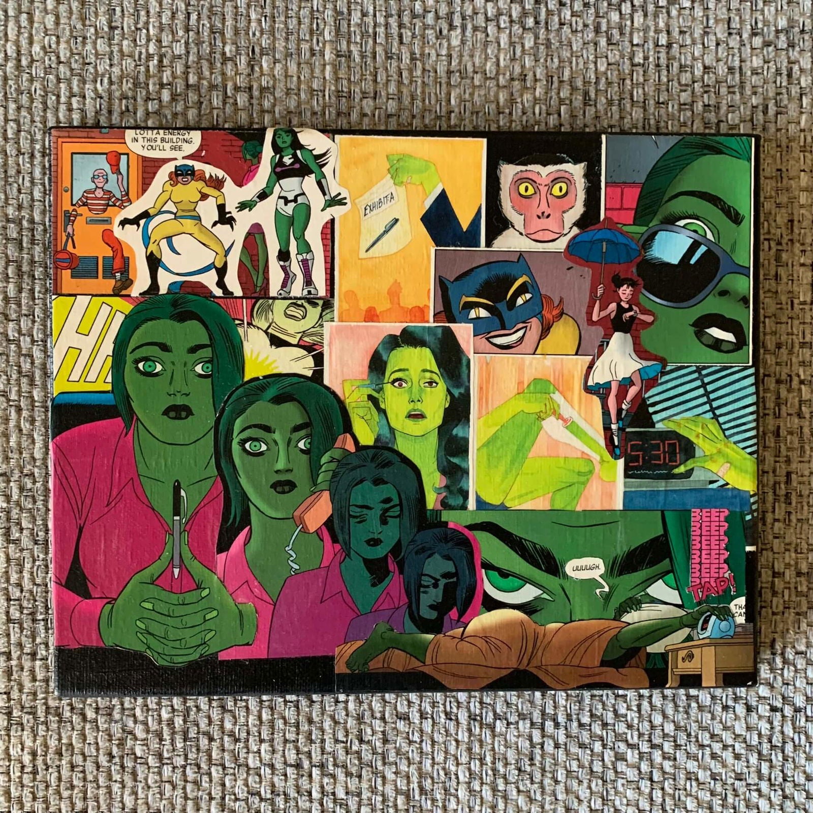 She-Hulk | Comic Collage | 8x10 | ORIGINAL - She-Hulk | Comic Collage | 8x10 | ORIGINAL - Dorrin Gingerich Art - She-Hulk 1 | 8x10 | Mod Podge on Canvas Dorrin Gingerich Art