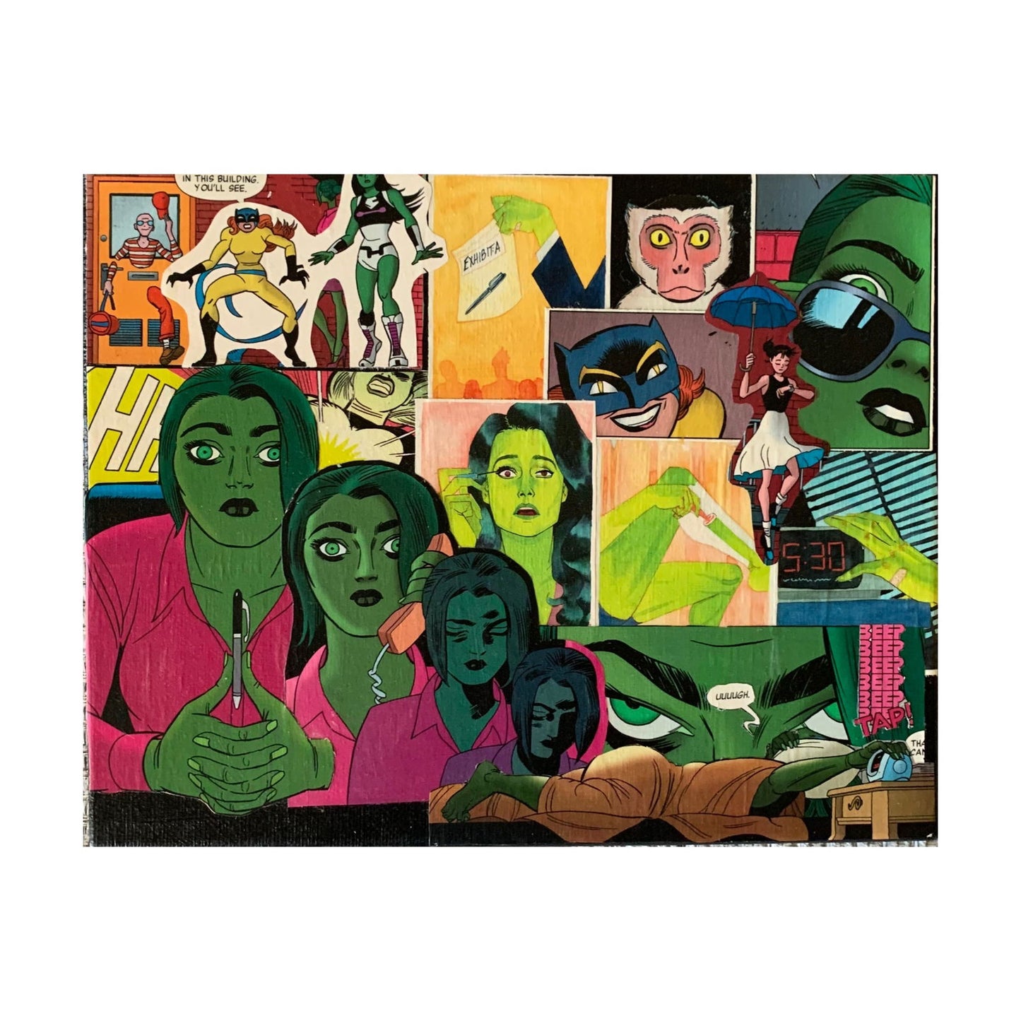 She-Hulk | Comic Collage | 8x10 | ORIGINAL - She-Hulk | Comic Collage | 8x10 | ORIGINAL - Dorrin Gingerich Art - She-Hulk | Comic Collage | 8x10 | Mod Podge on Canvas Dorrin Gingerich Art