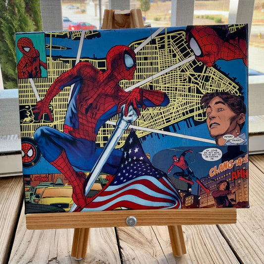 Spiderman | Comic Collage | 8x10 | ORIGINAL - Spiderman | Comic Collage | 8x10 | ORIGINAL - Dorrin Gingerich Art - Spiderman 1 | 8x10 | Mod Podge on Canvas Dorrin Gingerich Art