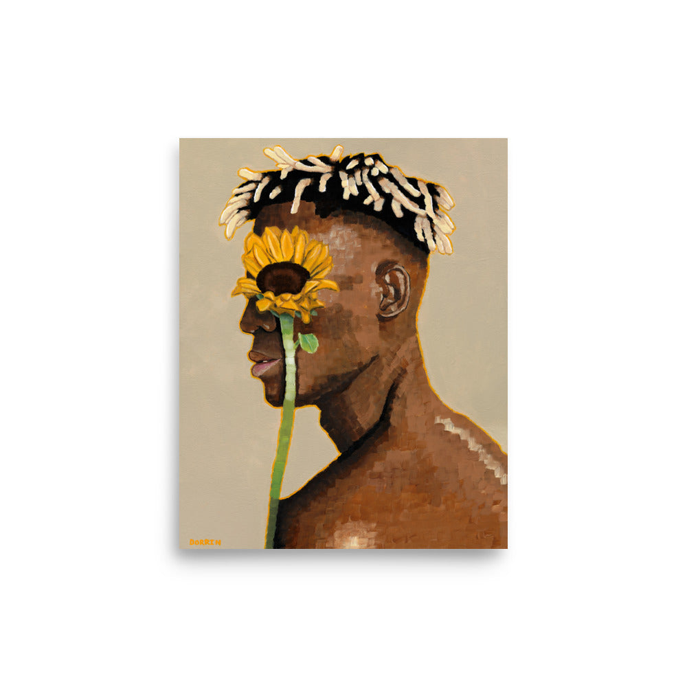 8x10 Sunflower Vision art print featuring original sunflower and human-inspired design. Affordable sunflower art print perfect for small wall spaces, gallery walls, or framed gifts.