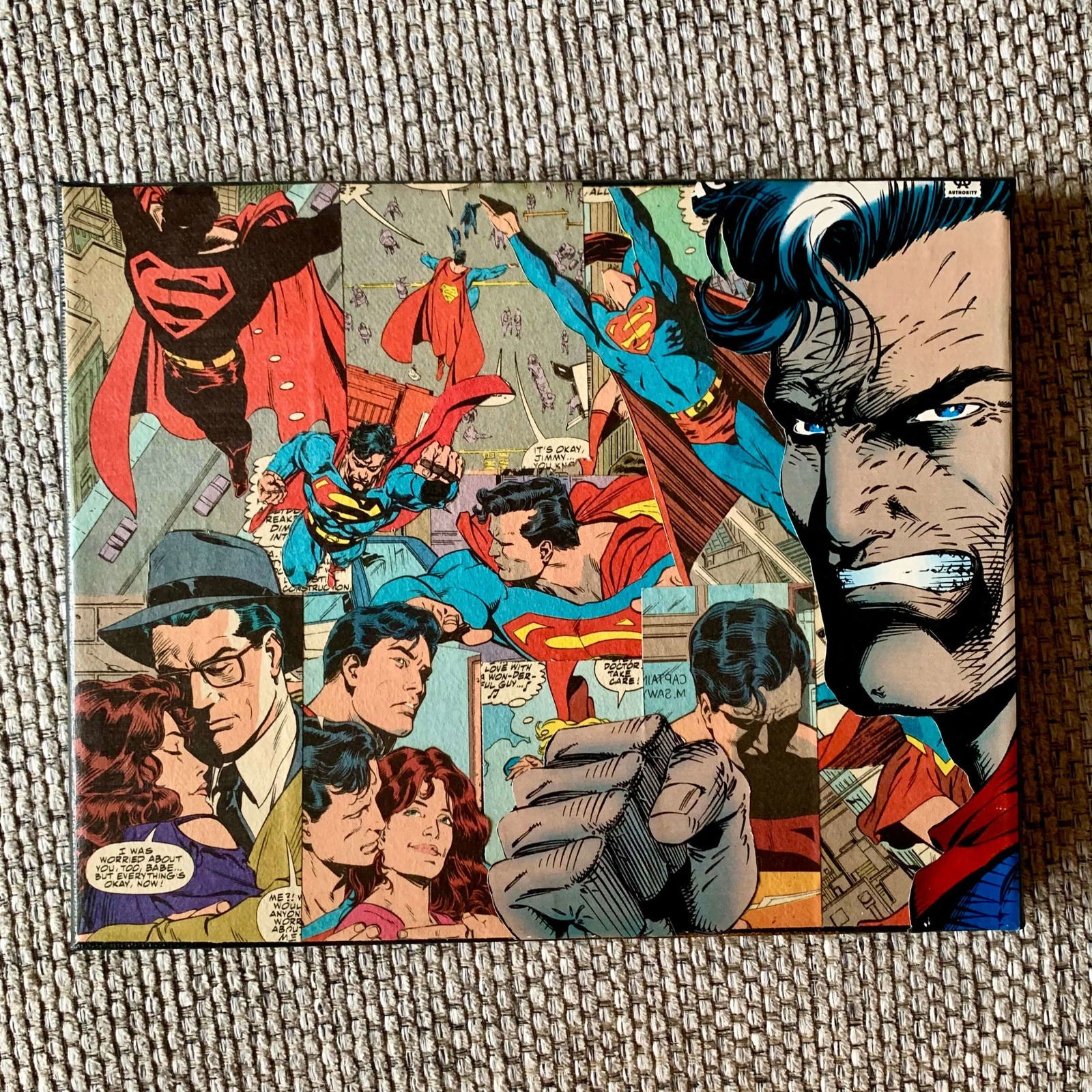 Superman | Comic Collage | 8x10 | ORIGINAL - Superman | Comic Collage | 8x10 | ORIGINAL - Dorrin Gingerich Art - Superman | Comic Collage | 8x10 | Mod Podge on Canvas Dorrin Gingerich Art