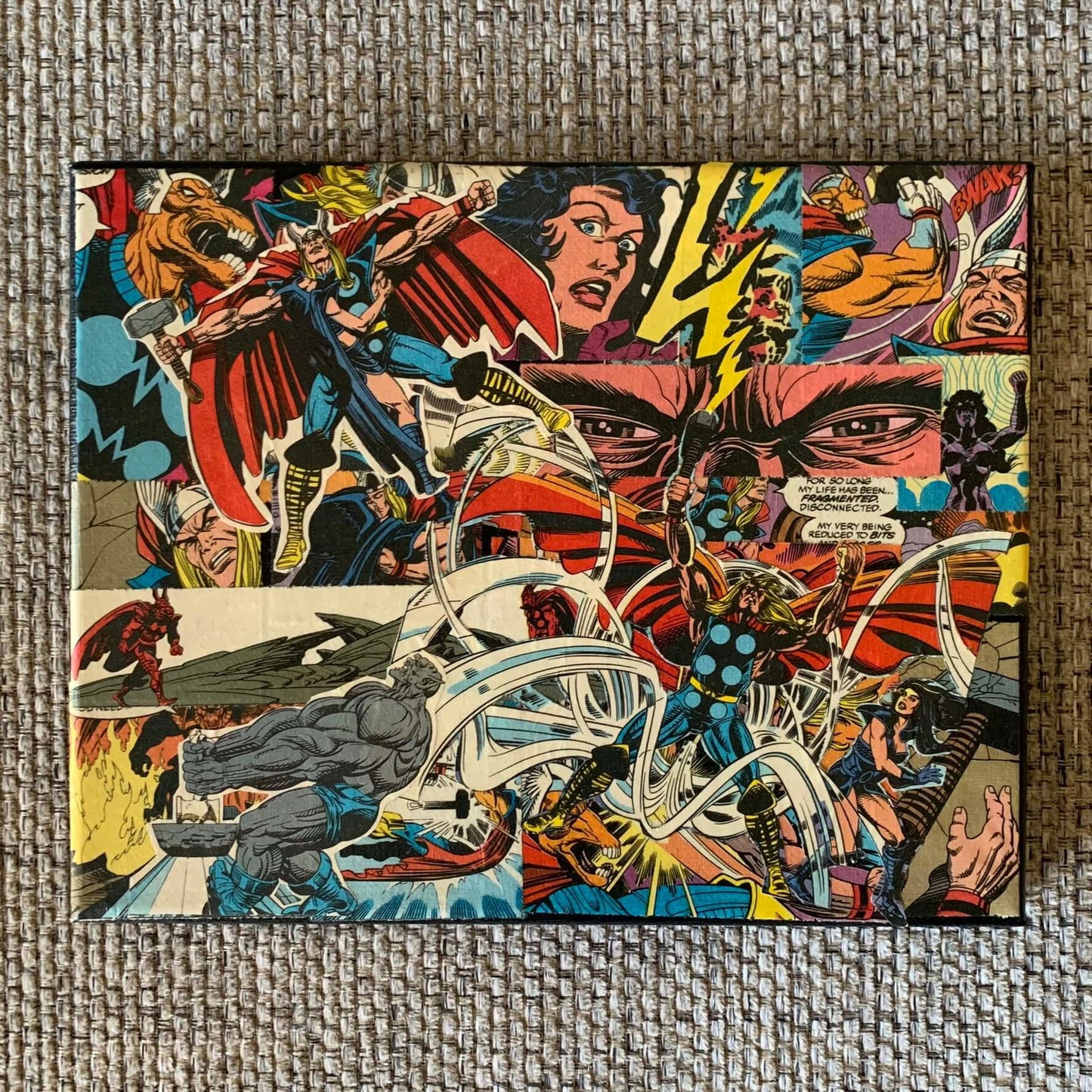 Thor | Comic Collage | 8x10 | ORIGINAL - Thor | Comic Collage | 8x10 | ORIGINAL - Dorrin Gingerich Art - Thor 1 | 8x10 | Mod Podge on Canvas Dorrin Gingerich Art