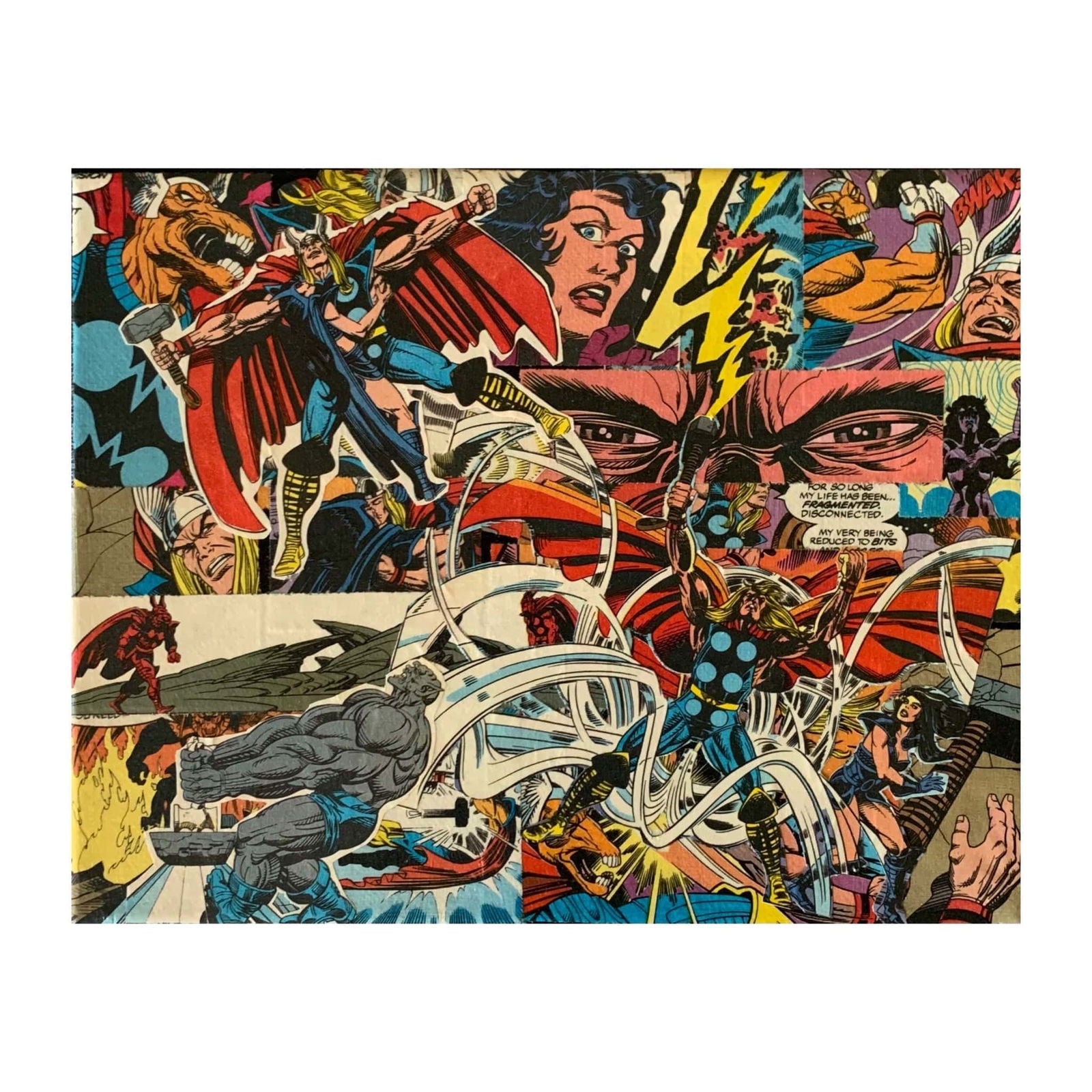 Thor | Comic Collage | 8x10 | ORIGINAL - Thor | Comic Collage | 8x10 | ORIGINAL - Dorrin Gingerich Art - Thor | Comic Collage | 8x10 | Mod Podge on Canvas Dorrin Gingerich Art