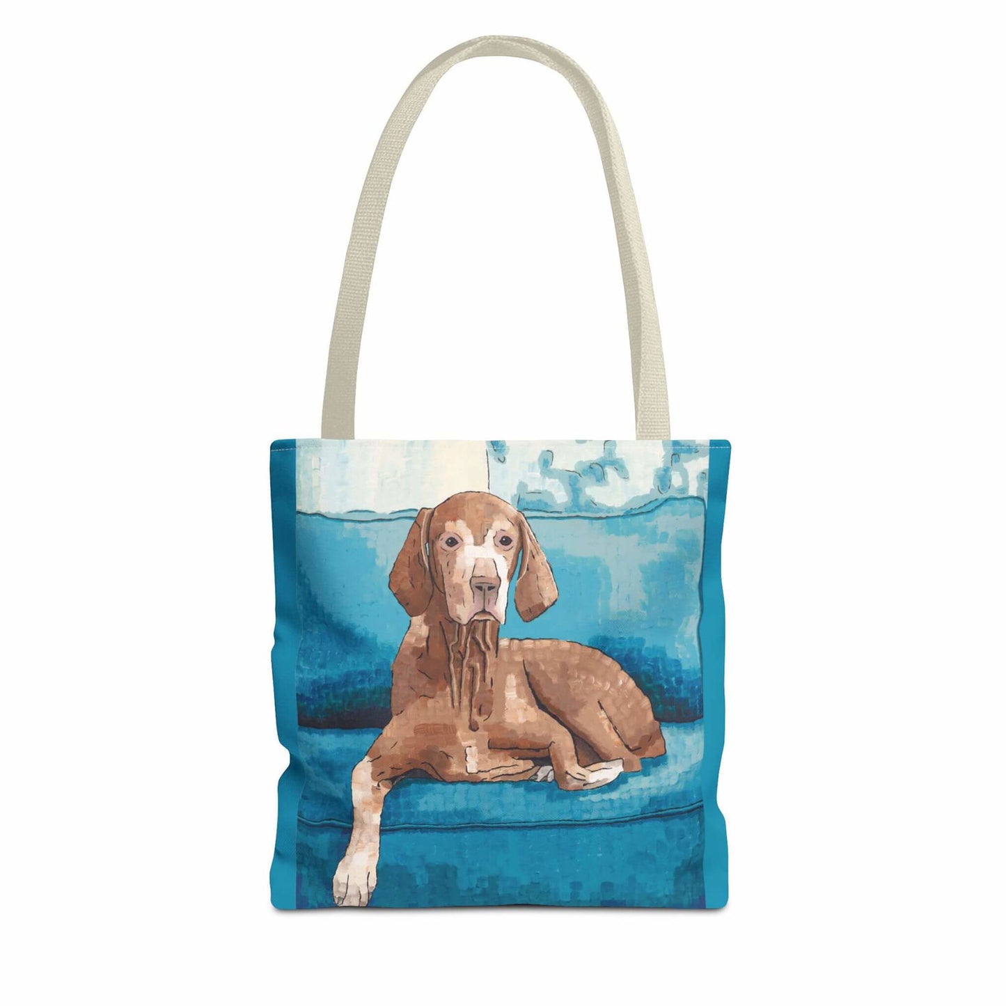 Vizsla Dog Tote Bags - Vizsla Dog Tote Bags - Dorrin Gingerich Art - A cute vizsla dog on a blue tote bag.