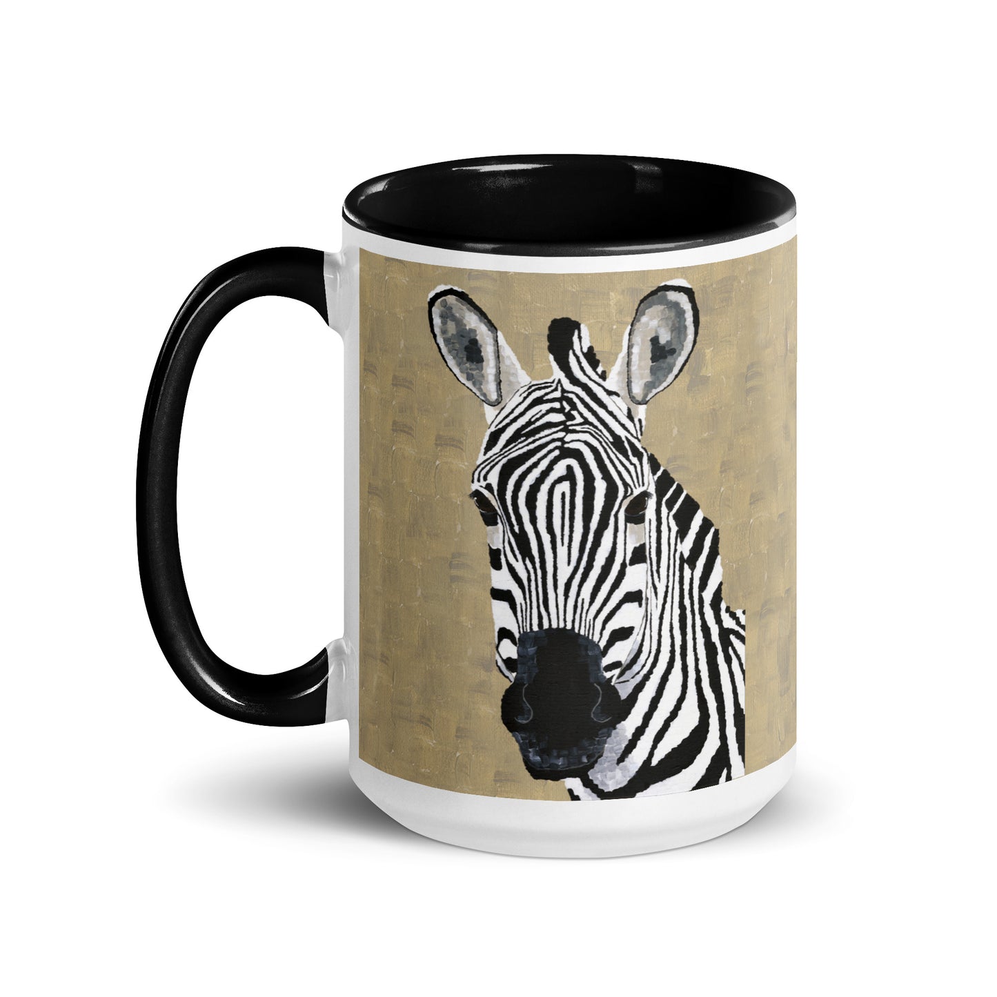 Zebra 1 ceramic mug with handle forward — classic white background highlights the original animal wall art by Dorrin Gingerich.