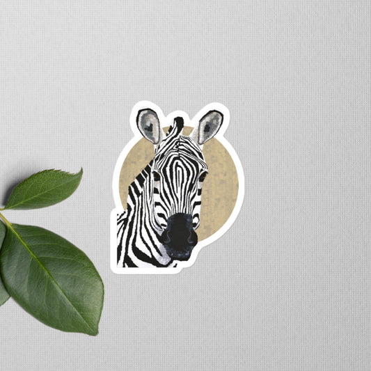 Close-up of Zebra 1 kiss-cut sticker — expressive zebra print artwork with matte finish, inspired by wildlife canvas art and minimalist zebra wall art.
