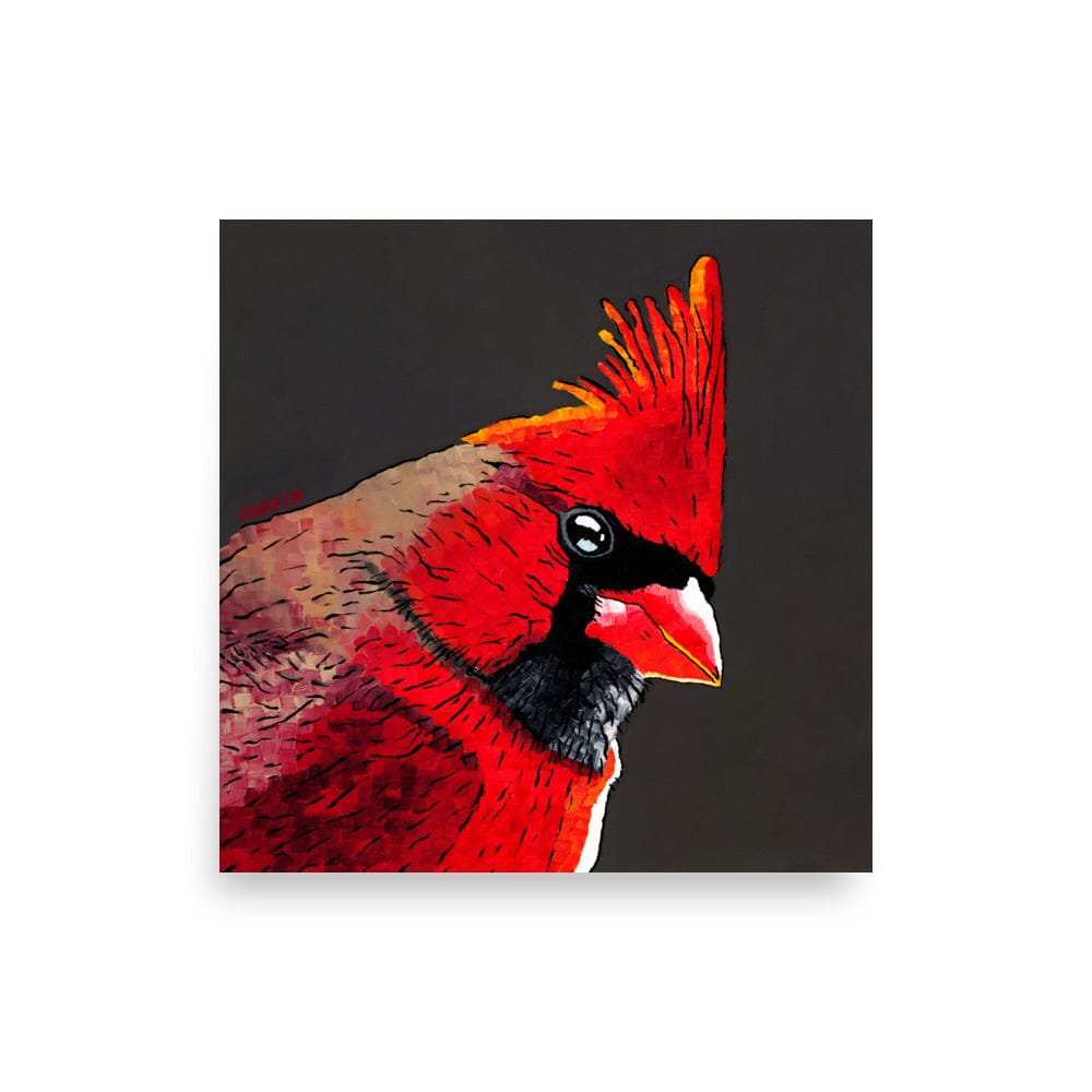 Mockup of framed cardinal art print placed on a desk or shelf – painting of cardinal bird adds bold natural style to workspaces and reading nooks