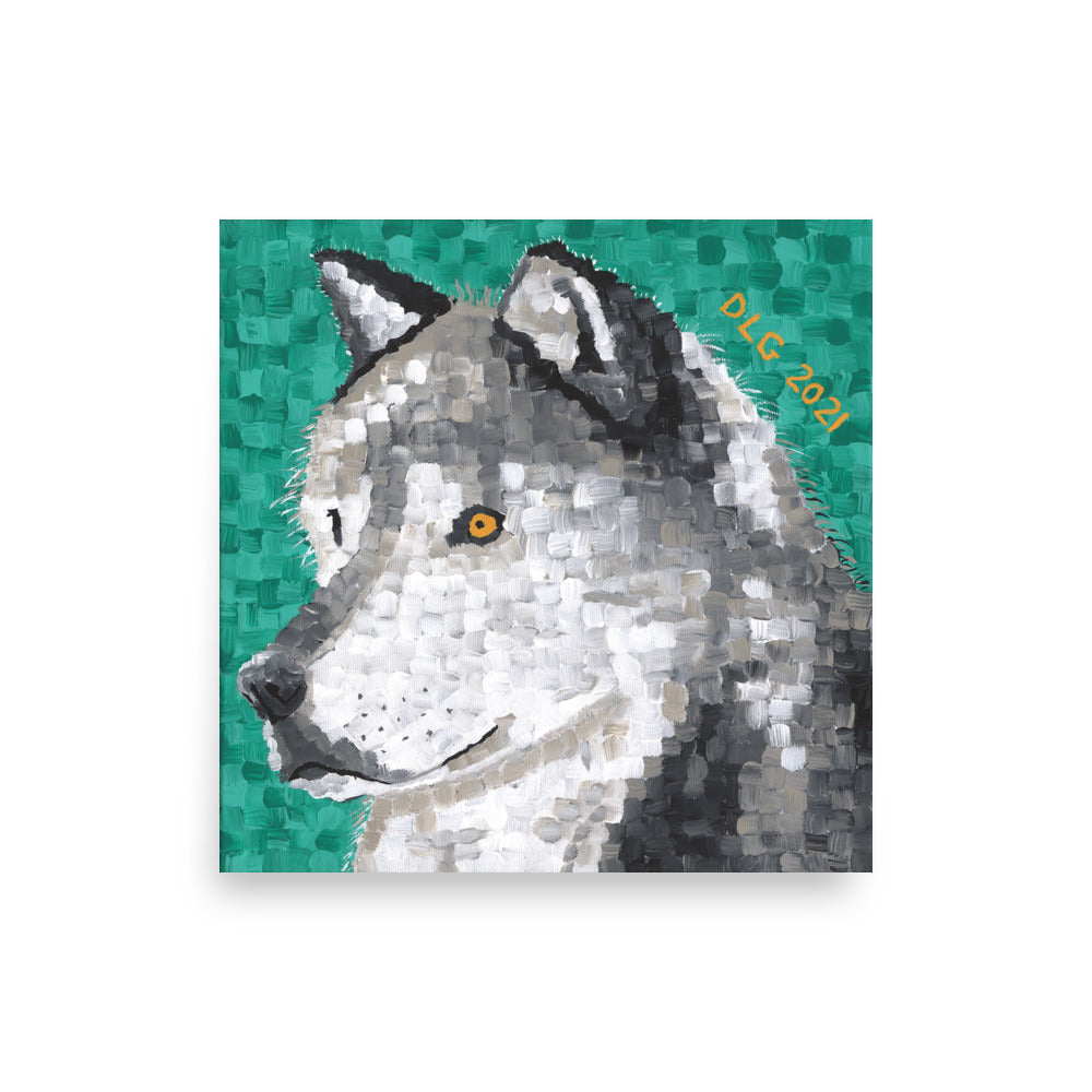 Product mockup_High-resolution closeup of wolf original prints, striking painting art print on archival paper for artwork sale.