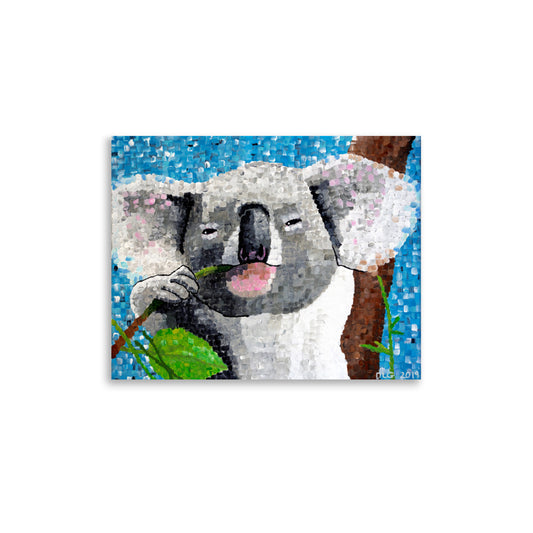 Framed koala poster canvas displayed in a cozy indoor setting – expressive original canvas artwork perfect for real wall painting alternatives