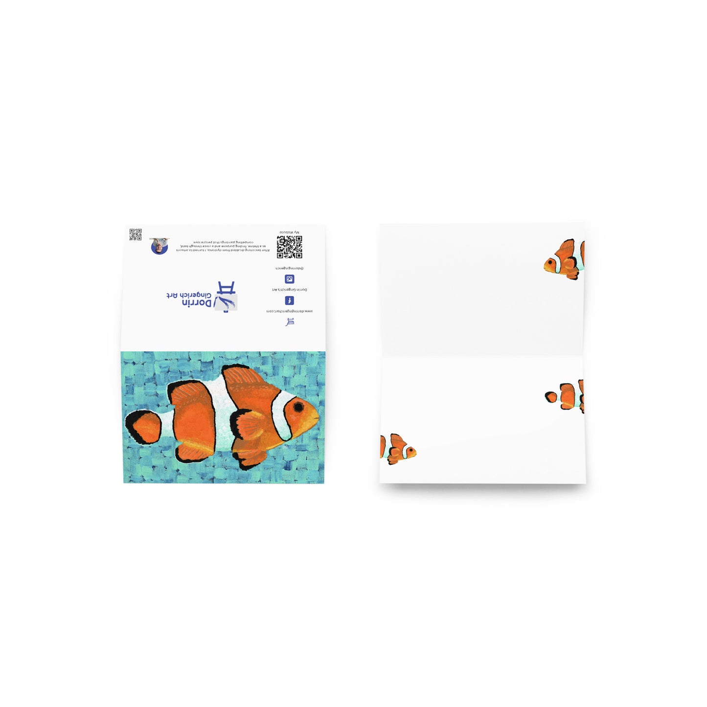 Greeting card with a clownfish design on a white background