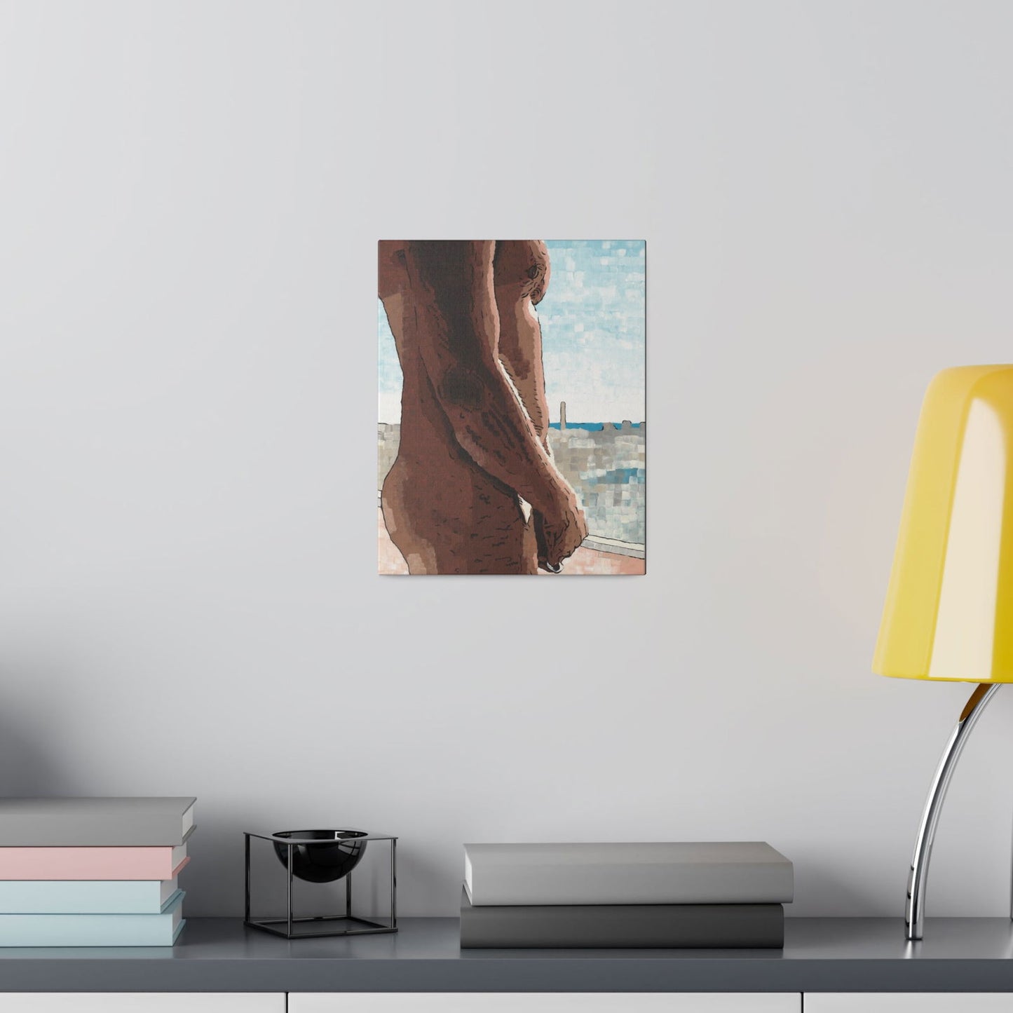 Naked Window 14x14 canvas wall art – framed and displayed in a cozy corner – perfect for lovers of prints original and modern prints framed