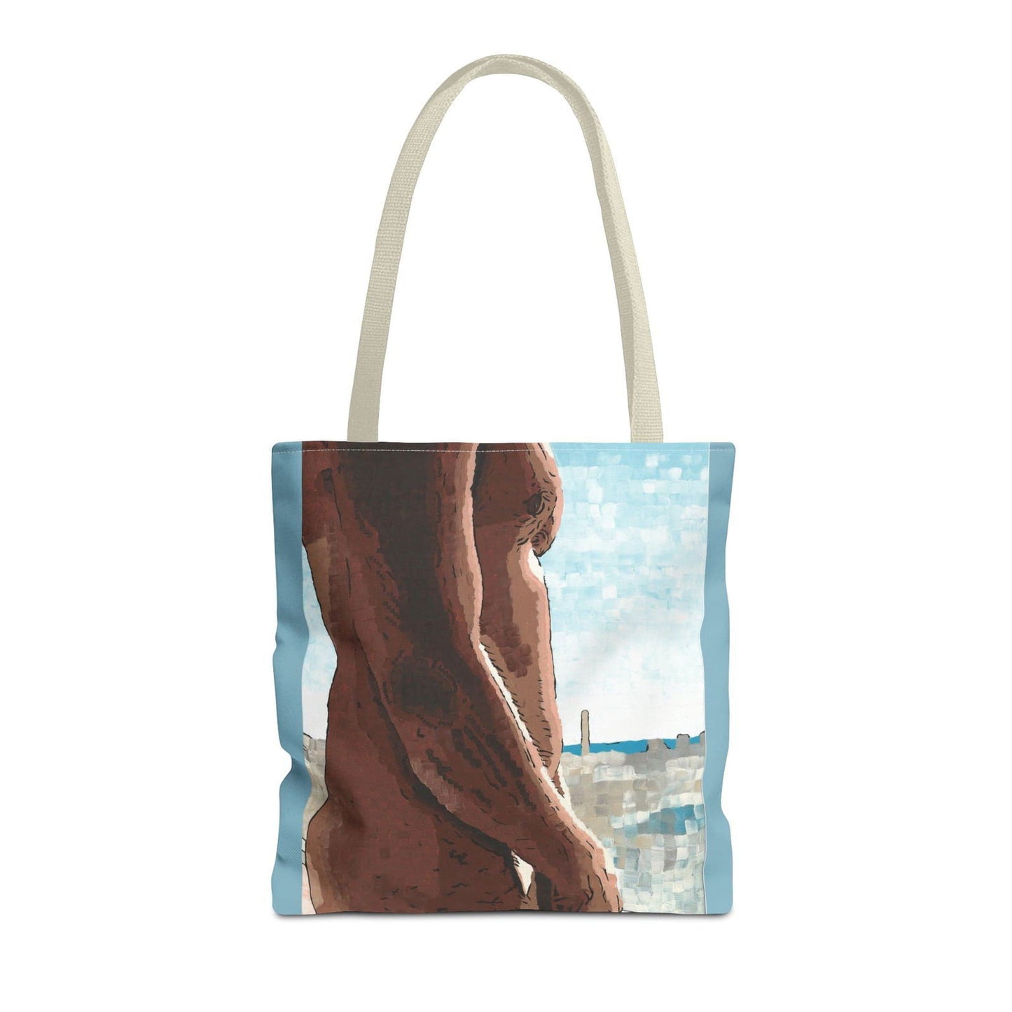 Zoomed-in view of Naked Window original print on tote bag – visual artwork displayed with rich color and clarity.