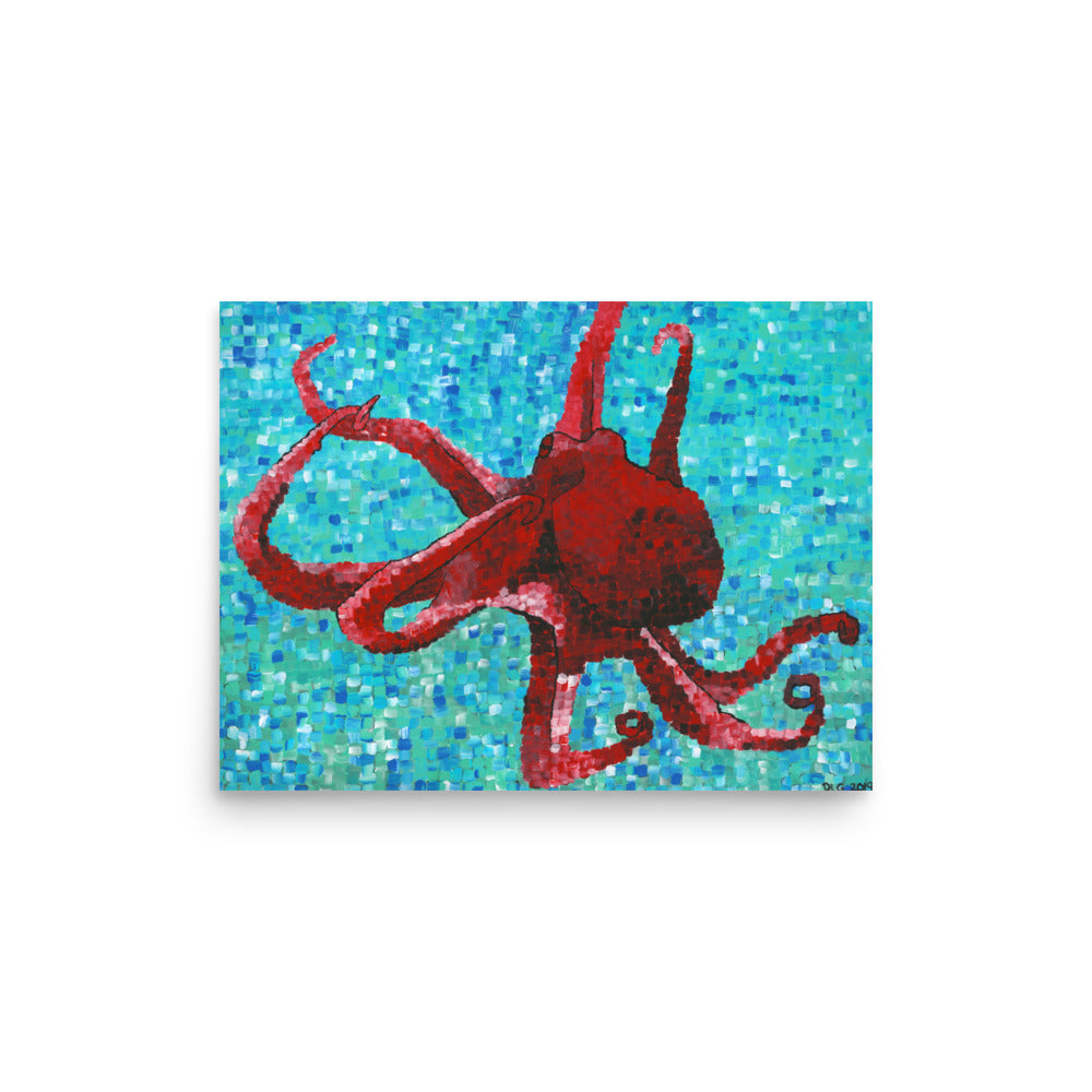 Red Octopus painting prints displayed on white background – unique artwork and affordable artwork nature print.