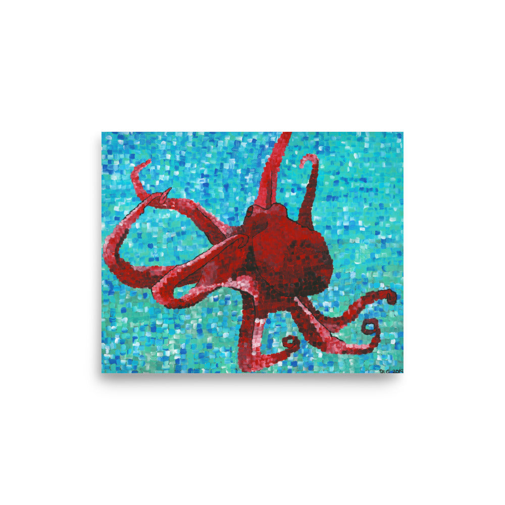 Close-up of Red Octopus print artwork showing bold artwork colors, high quality art detail, and bright prints finish.