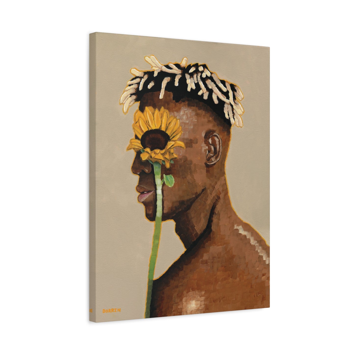 Mockup of Sunflower Vision canvas wall art displayed in a modern living space – expressive sunflower painting print as bold canvas sunflower wall art