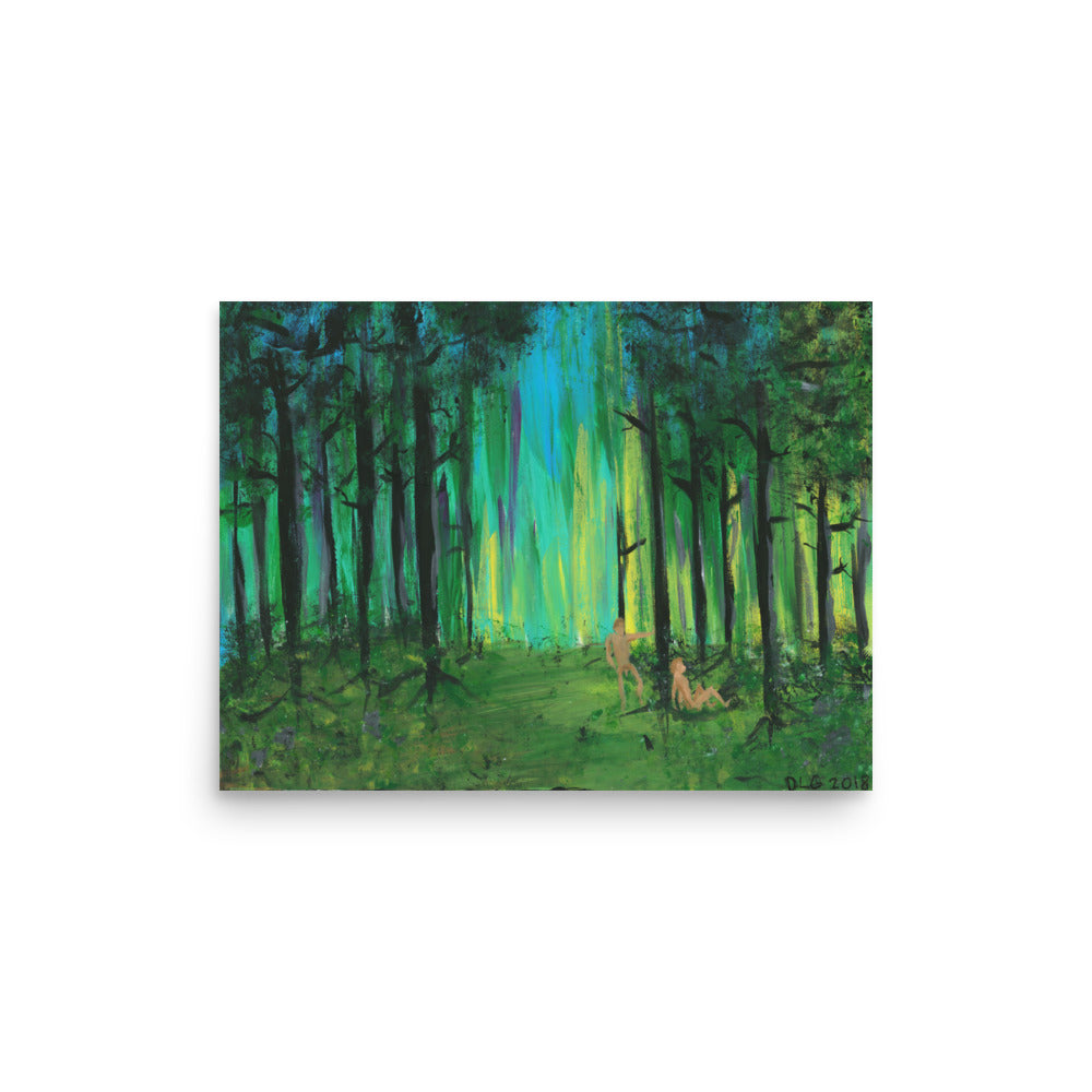 Two Men in Forest art work prints – unique artwork and affordable artwork nature print on thick matte paper.