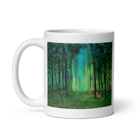 Side view of Two Men in Forest ceramic mug – painting prints and high quality art design with bright prints.