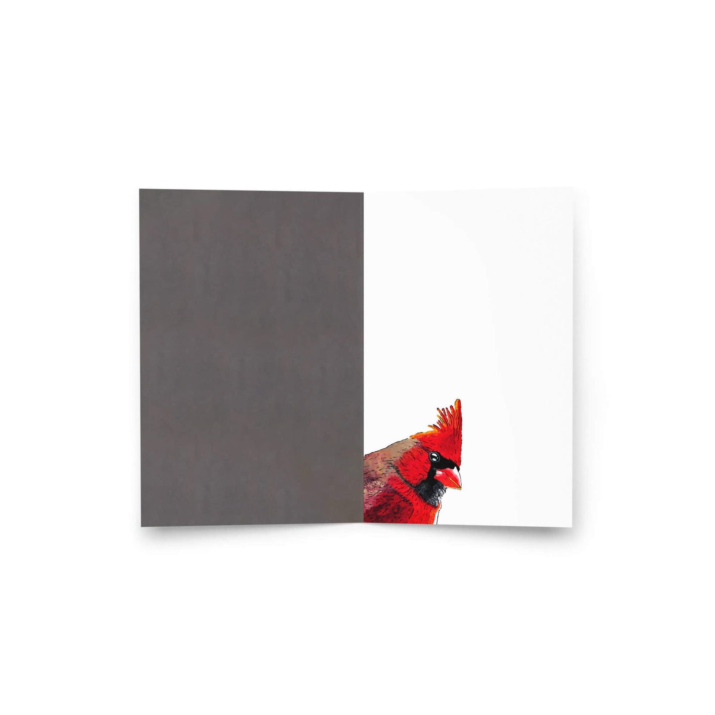 Cardinal greeting card visibly displayed in an upright position – featuring red bird prints and cardinal prints artwork for bold, nature-themed stationery