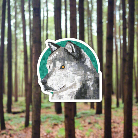 Product mockup - Wolf sticker inspired by painting art prints applied to a laptop, high-quality fine art print design with bubble-free vinyl.