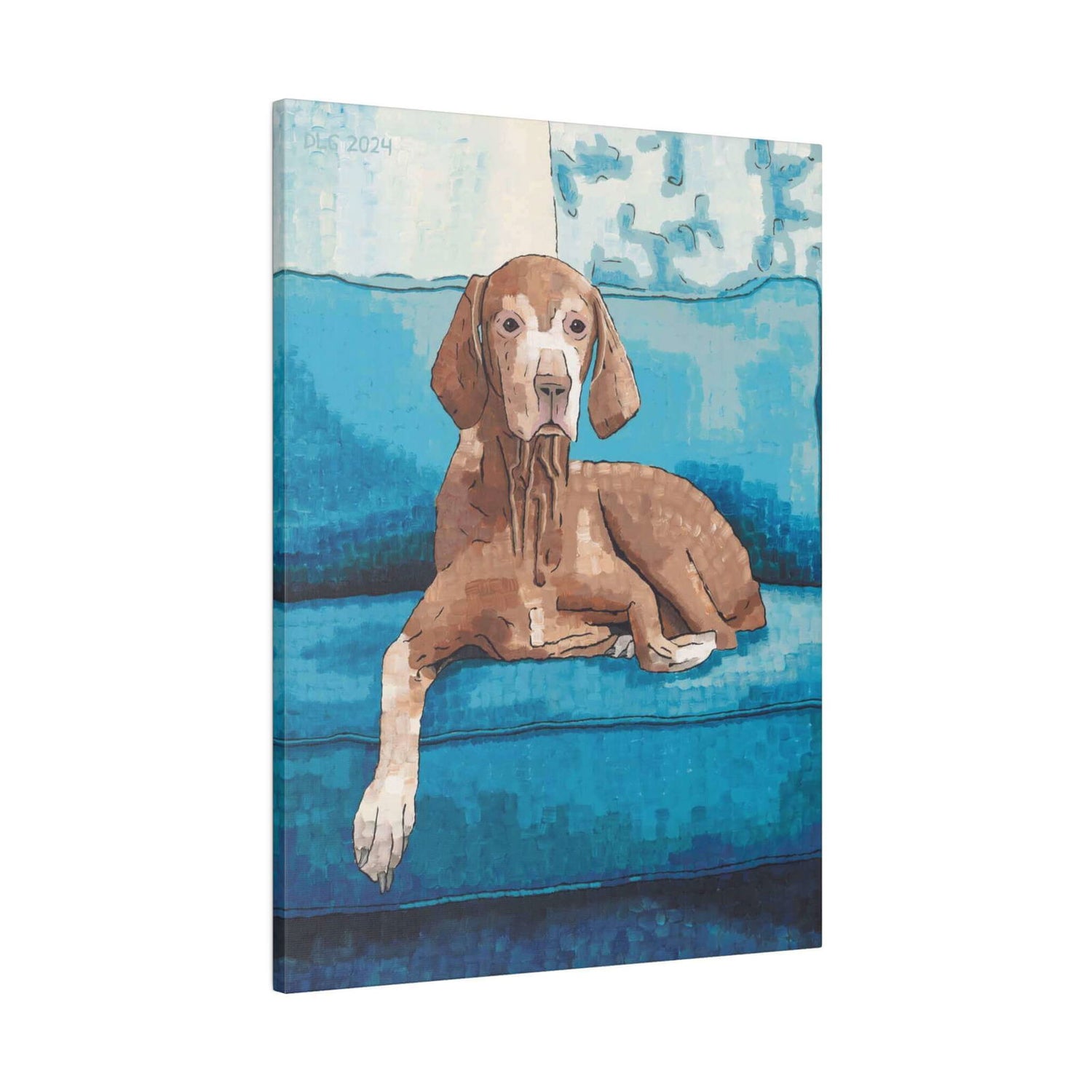 Vizsla Dog - Vizsla Dog - Dorrin Gingerich Art - A Vizsla dog sitting on a blue couch collection image.