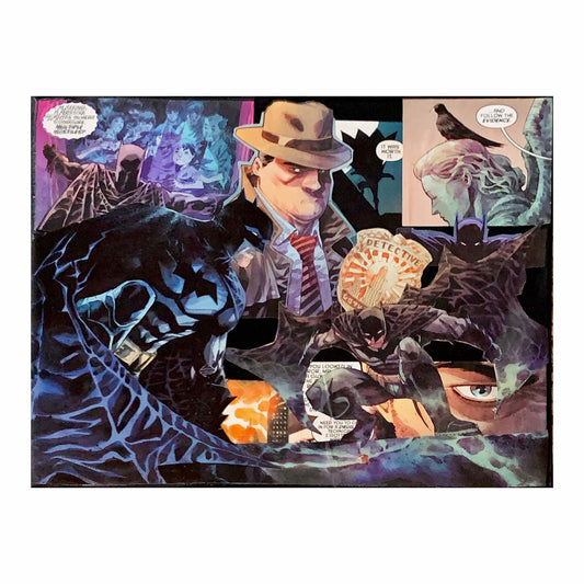 Detective in the Dark | Comic Collage | 8x10 | ORIGINAL - Detective in the Dark | Comic Collage | 8x10 | ORIGINAL - Dorrin Gingerich Art - A dynamic collage of Batman comic art, highlighting iconic moments