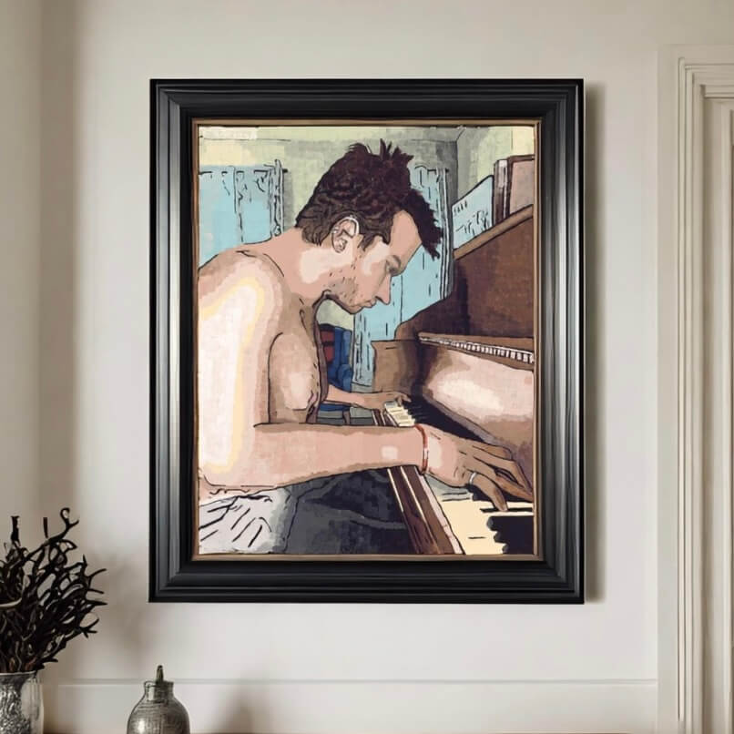 Ivory Keys Art Print - Ivory Keys Art Print - Dorrin Gingerich Art - A painting named "Ivory Keys" illustrating a man at the piano, embodying the harmony and grace of musical performance.