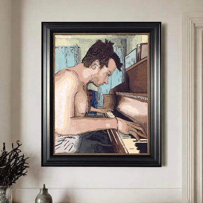 Ivory Keys Art Print - Ivory Keys Art Print - Dorrin Gingerich Art - A painting named "Ivory Keys" illustrating a man at the piano, embodying the harmony and grace of musical performance.