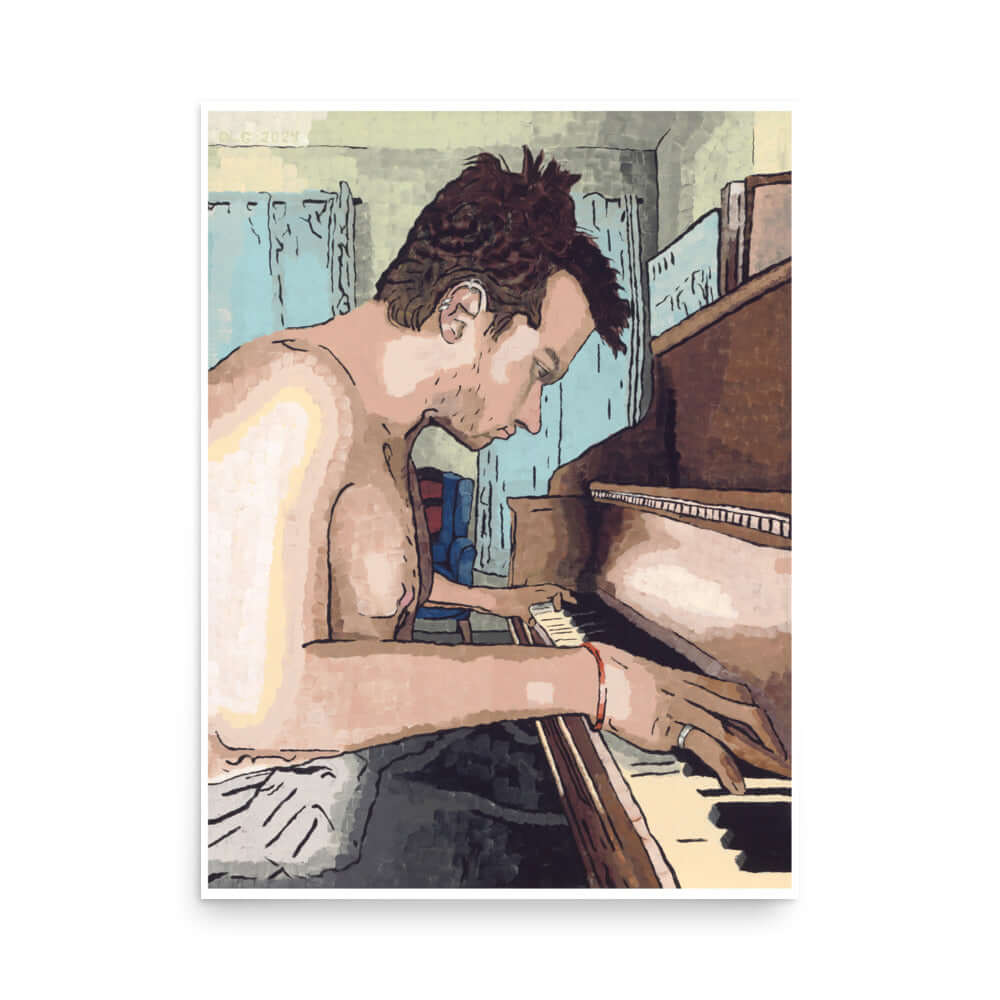 Ivory Keys Art Print - Ivory Keys Art Print - Dorrin Gingerich Art - Art print of a man playing piano, named Ivory Keys.