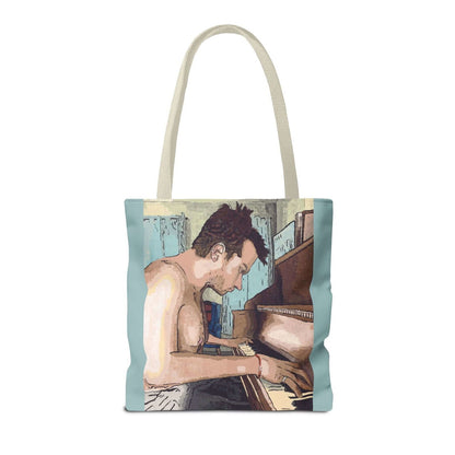 Ivory Keys Tote Bag - Ivory Keys Tote Bag - Dorrin Gingerich Art - A luxurious tote bag featuring the painting Ivory Keys, depicting a man playing the piano.