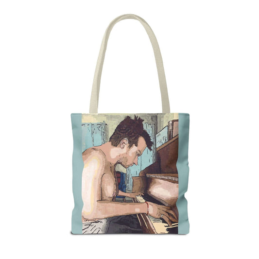 Ivory Keys Tote Bag - Ivory Keys Tote Bag - Dorrin Gingerich Art - A luxurious tote bag featuring the painting Ivory Keys, depicting a man playing the piano.
