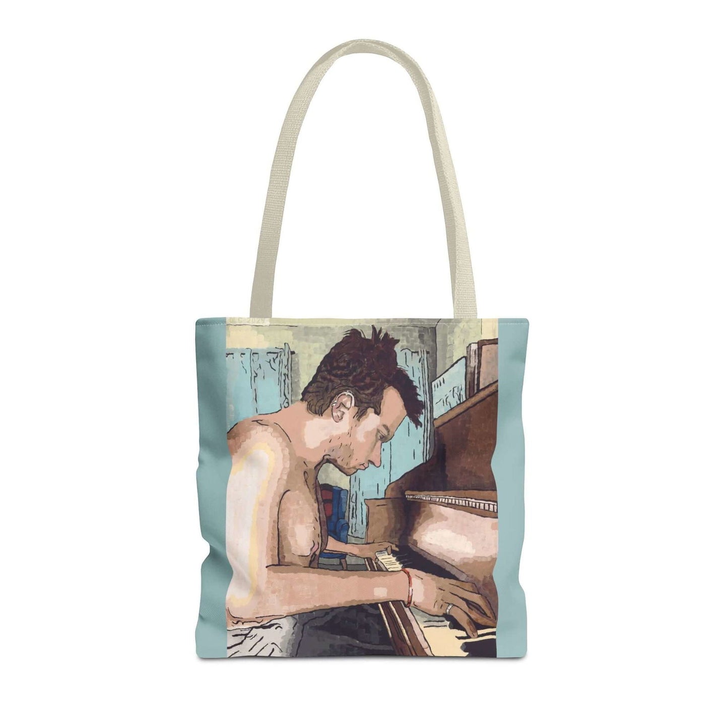 Ivory Keys Tote Bag - Ivory Keys Tote Bag - Dorrin Gingerich Art - Tote bag featuring a man playing the piano, with the painting Ivory Keys.