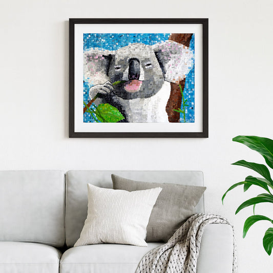 Koala wall decor, Australian animal print, cute koala art, eucalyptus tree painting, baby nursery art, kids wall art, textured wildlife art, animal portrait print