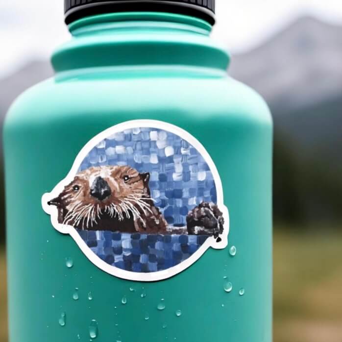 Otter sticker on water bottle.