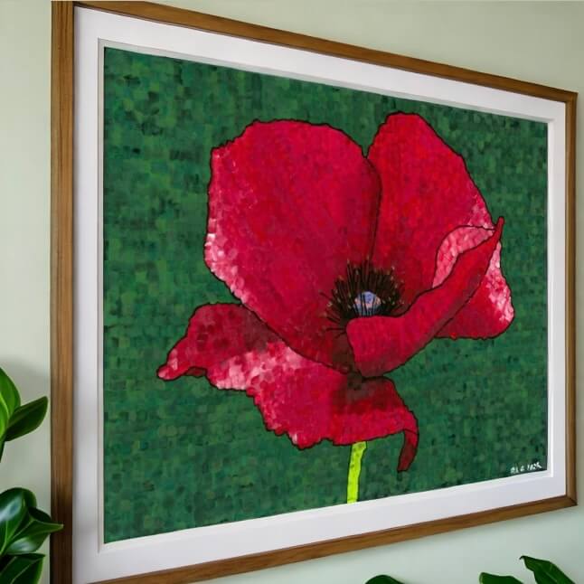 Poppy Flower 1 Art Print - Poppy Flower 1 Art Print - Dorrin Gingerich Art - A framed red poppy, exuding grace and charm with its vivid color and captivating presence.