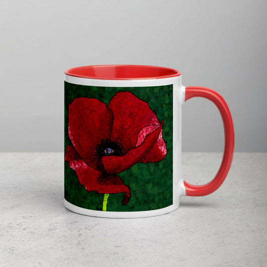 Poppy Flower 1 Mug - Poppy Flower 1 Mug - Dorrin Gingerich Art - Poppy 1 Mug: A ceramic coffee mug with a beautiful red flower design, featuring a colorful rim and handle. Perfect for your morning ritual.