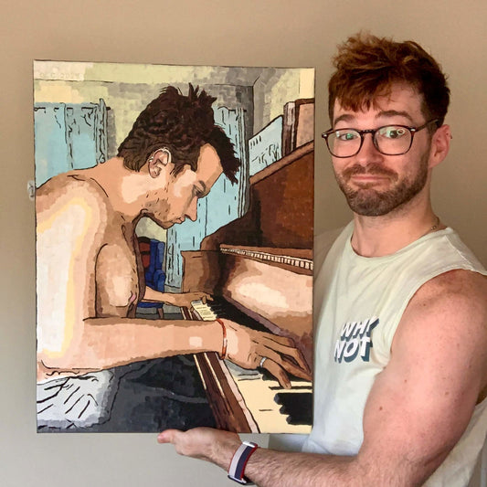 SOLD | Ivory Keys | 18x24 | ORIGINAL - SOLD | Ivory Keys | 18x24 | ORIGINAL - Dorrin Gingerich Art - Dorrin Gingerich showcasing his artwork: a painting of a man playing the piano.