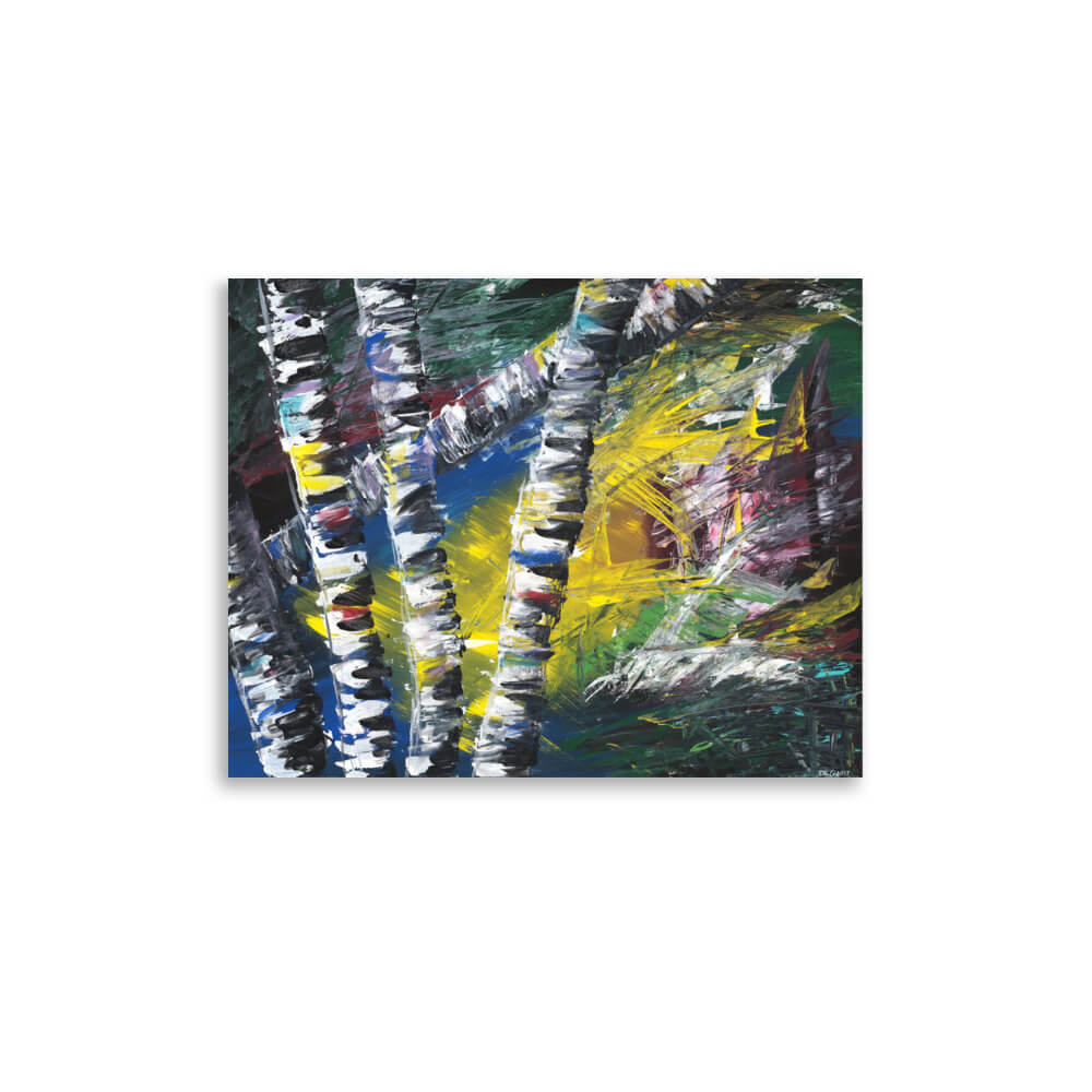 Active Forest 1 abstract birch forest print, 11x14 wall art for a modern space