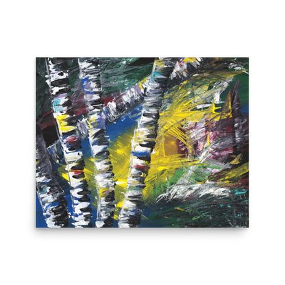 Active Forest 1 palette knife birch tree abstract, 16x20 statement wall art print
