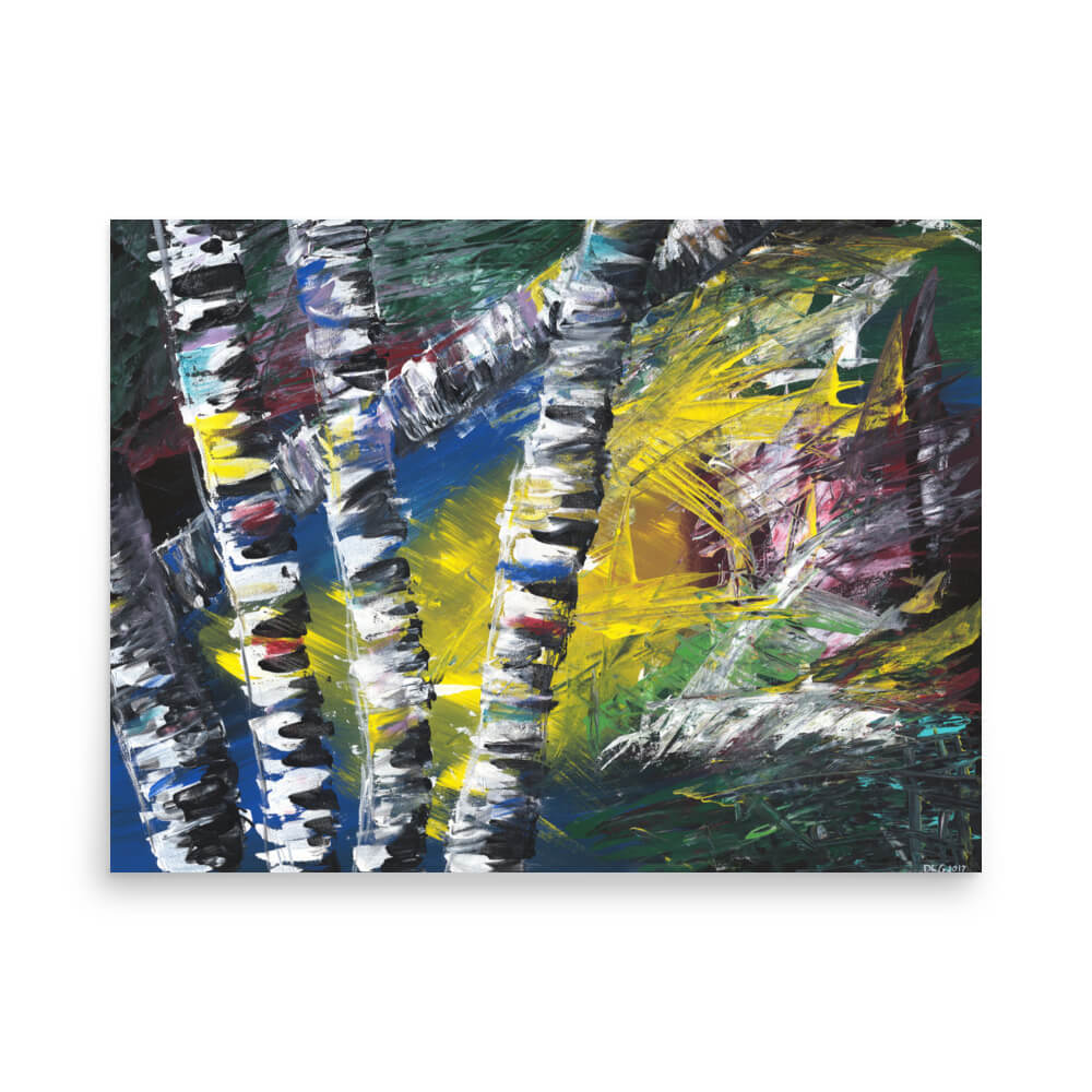 Active Forest 1 abstract forest painting print with bold brushstrokes, 18x24 poster