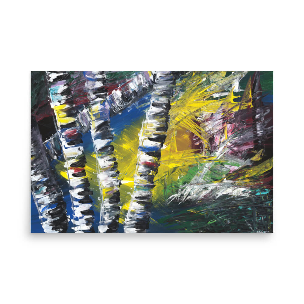 Active Forest 1 birch tree abstract art print in vivid color, 24x36 oversized wall decor