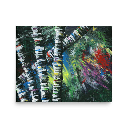 Active Forest 2 palette knife birch forest abstract, 16x20 statement wall art