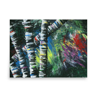 Active Forest 2 abstract forest painting print with bold brushstrokes, 18x24 poster