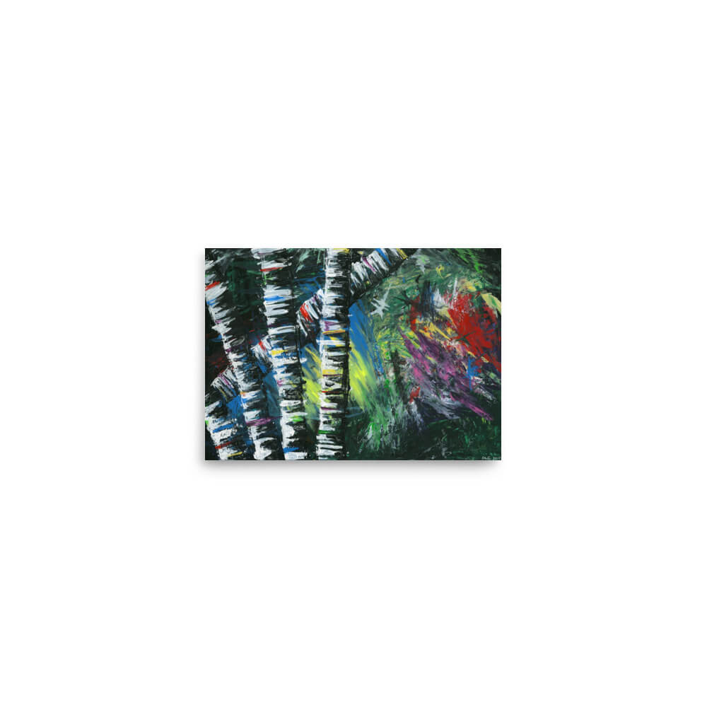 Small Active Forest 2 abstract birch forest print, 5x7 matte paper poster