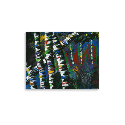 11x14 abstract print of Active Forest 3 with layered green, blue, and red brushwork